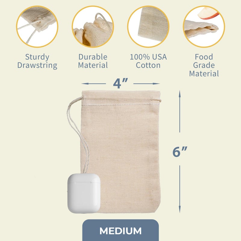 Celestial Gifts Muslin Bags by Celestial Gifts - 100pcs 4x6""  100% Cotton Drawstring Bags for Party Favors and Spice Bags - Made in USA (Natural Hem & Drawstring) - Image 4
